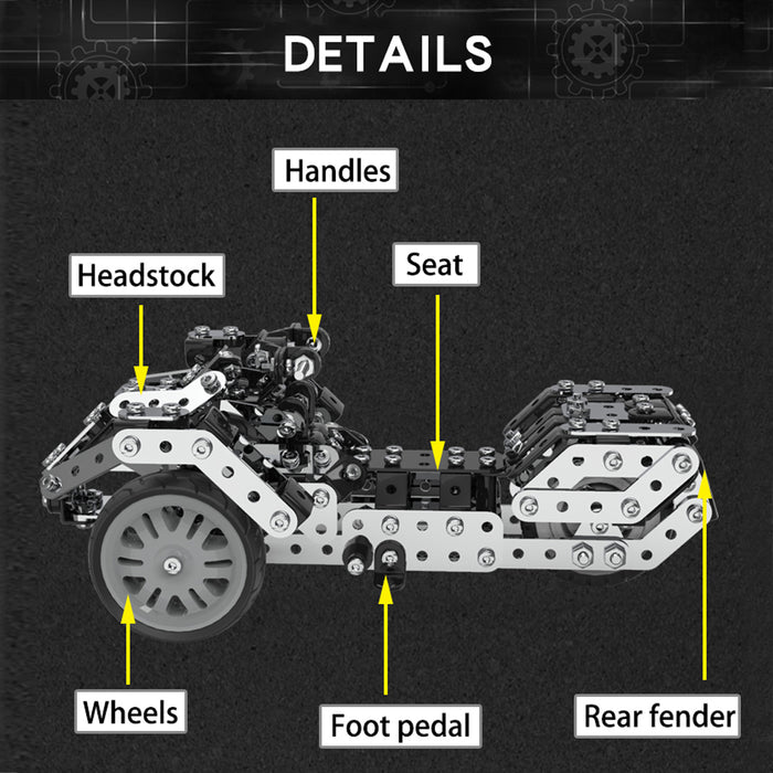 Motorcycle assembly model DIY reverses the confusion of the tricycle toy of 498pcs stainless steel screw set