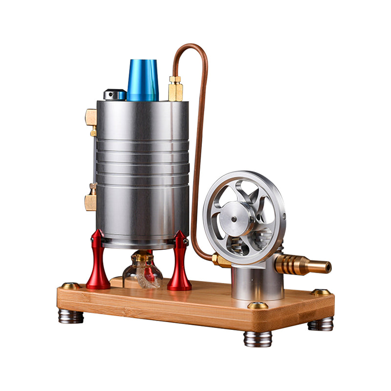 Retro All-metal Vertical Steam Engine Model with Base, Boiler and Alcohol Lamp - EngineDIY
