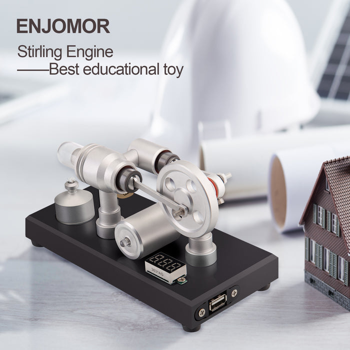 ENJOMOR γ-Type Hot-air Stirling Engine External Combustion Model LED Lights Voltage Digital Model Toy