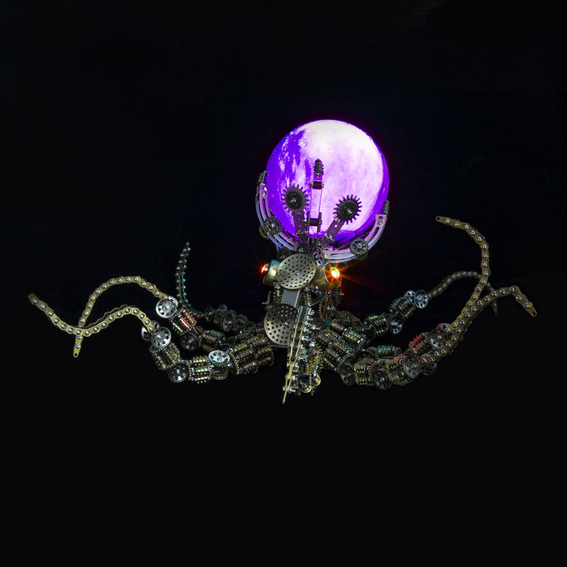 3D Metal Steampunk Galaxy Craft Puzzle Mechanical Octopus with Lamp Model DIY Assembly for Home Decor Creative Gift-2400PCS