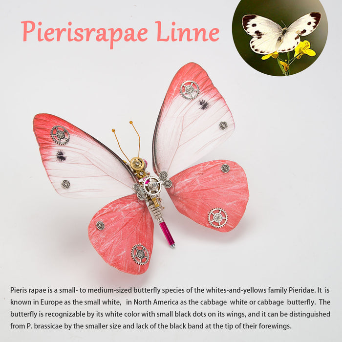 3D Metal Butterfly Model Kit, 3 In 1 Steampunk Butterfly (200PCS+/Pink) - Lymantria Punicea, Alcides Orontes & Pierisrapae Linne