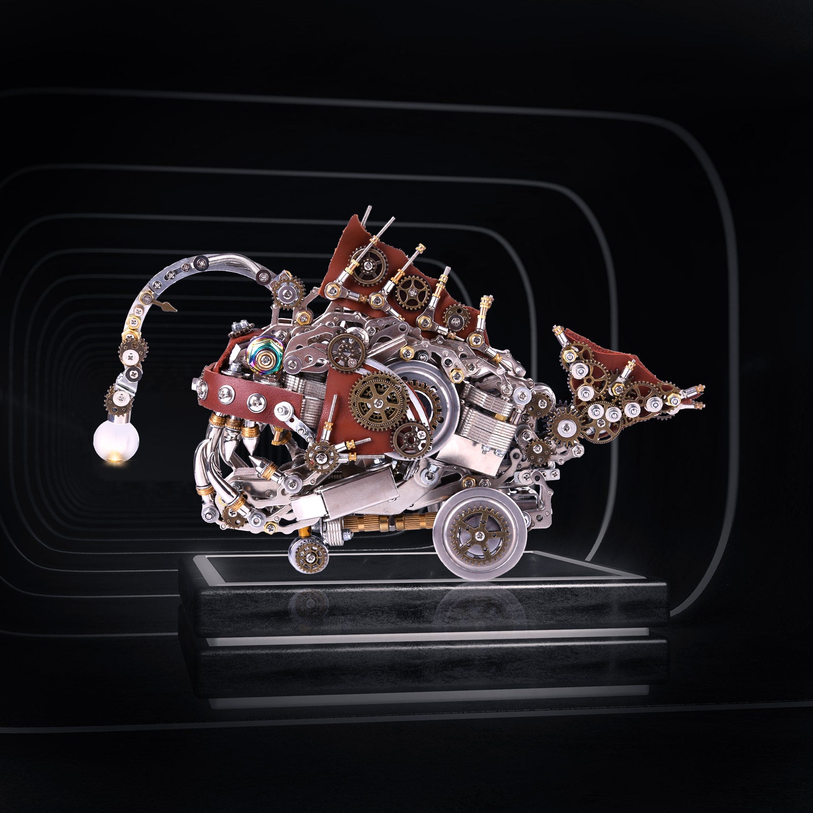 1064Pcs+ DIY Steampunk Anglerfish with Luminous Bulb 3D Puzzle DIY Model Kit Metal Games Creative Gift