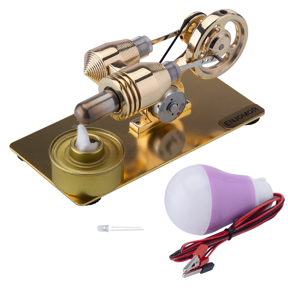 ENJOMOR Gamma Hot Air Stirling Engine Model Mini Electric Generator with LED Light and Bulb - STEM Toy