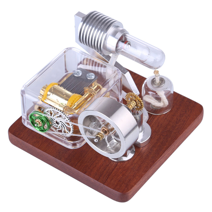 Stirling Engine Model with Rotating Mechanical Music Box Science Experiment Engine Toy - enginediy