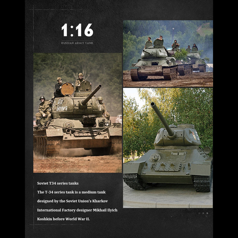 1/16 RC-Panzer, sowjetischer T-34-Mittelpanzer, 2,4-G-Fernsteuerungsmodell, Militärpanzer mit Sound- und Raucheffekt – Verbesserte Ausgabe