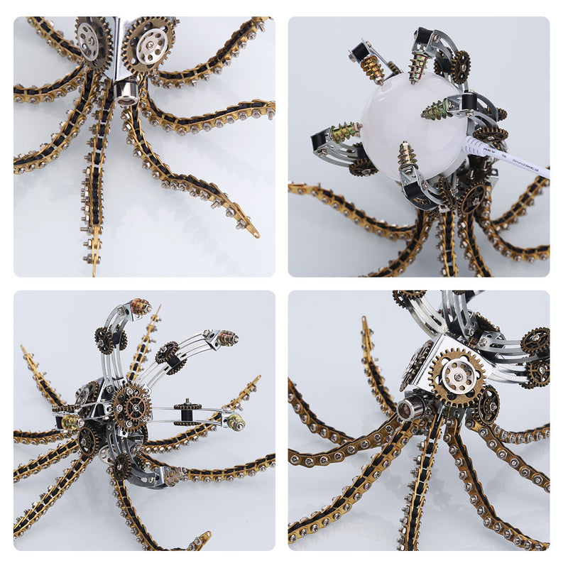 3D Metal Steampunk Galaxy Craft Puzzle Mechanical Octopus with Desk Lamp Model DIY Assembly for Home Decor Creative Gift-1060PCS