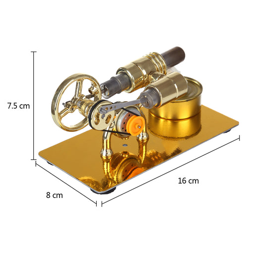 Hot Air Stirling Engine External Combustion Engine Model with LED Bulb - Golden