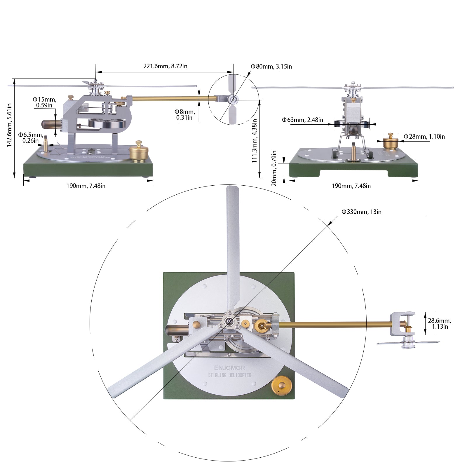 Kit de modèle d'hélicoptère Stirling ENJOMOR, modèle de moteur Stirling à air chaud Gamma, modèle d'assemblage à faire soi-même, jouet éducatif STEM