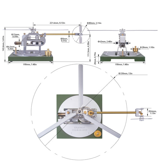 ENJOMOR Stirling-Helikopter-Modellbausatz, Gamma-Heißluft-Stirlingmotor-Modell, DIY-Montagemodell, STEM-Lernspielzeug