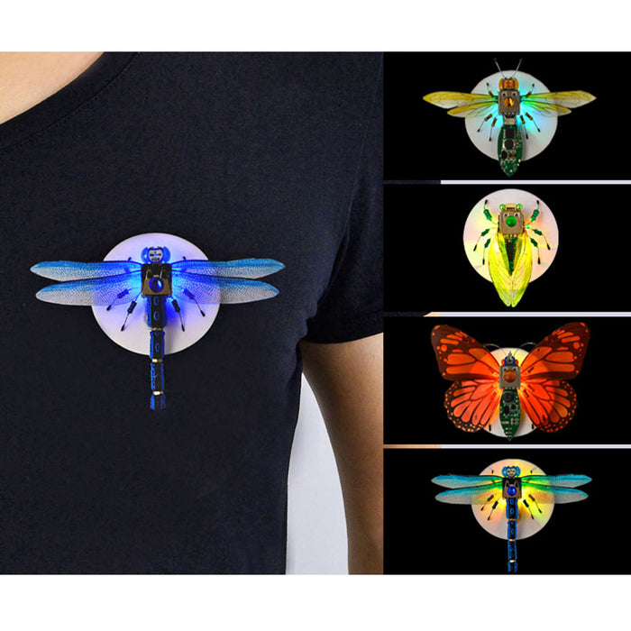 DIY Handmade Electronic 4 Insect Kits Electronic Badge Material Kit LED Lights - Dragonfly + Butterfly + Cicada + Hu Feng