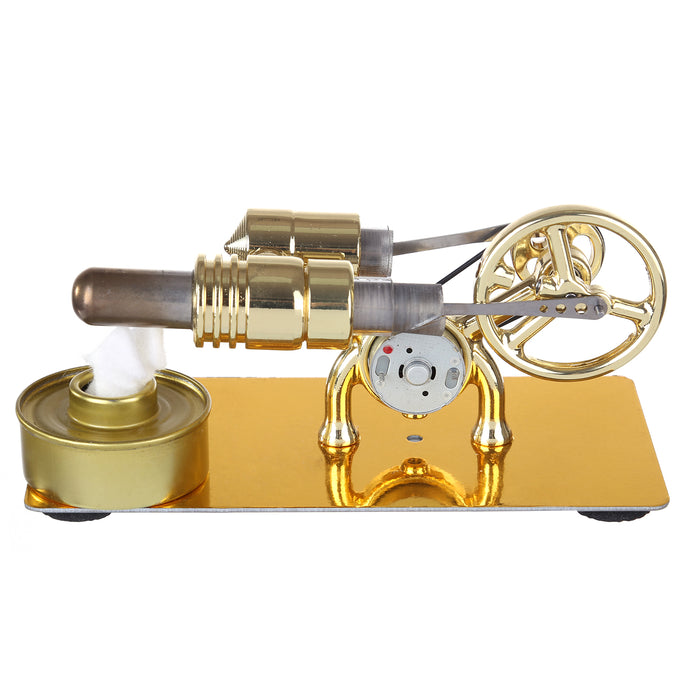Hot Air Stirling Engine External Combustion Engine Model with LED Bulb - Golden