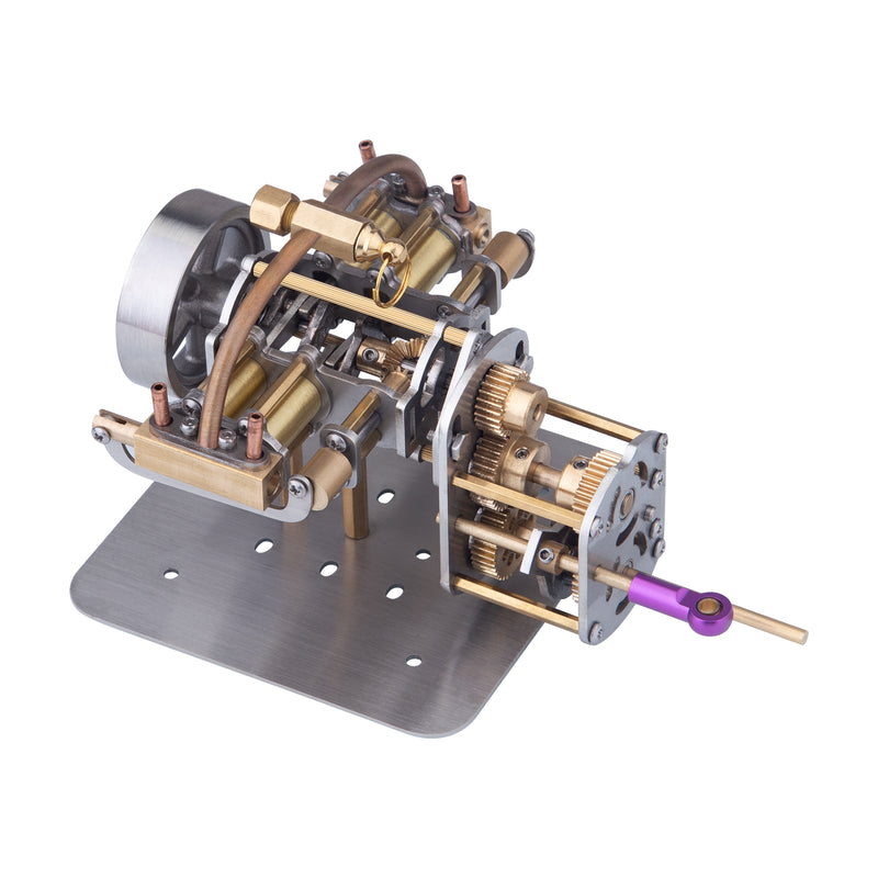 Mini Horizontally Opposed 4-Cylinder Steam Engine Model With Gearbox For Small Steam Model Ship - EngineDIY