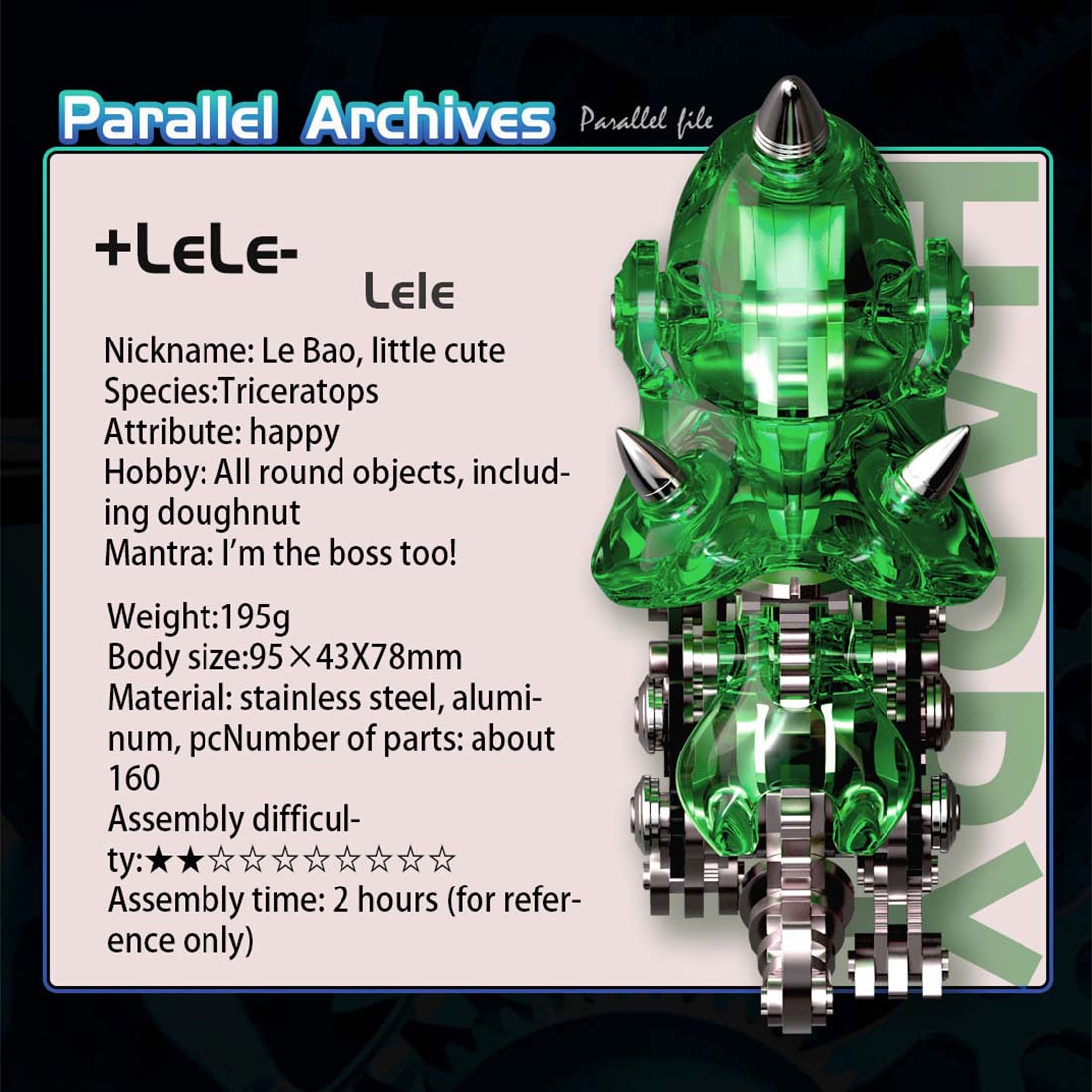 3D-Dinosaurier-Modellbausatz aus Metall, DIY-Triceratops-Montagemodell – 160 Teile 