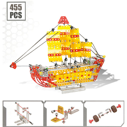 3D Metal Puzzle DIY Stainless Steel Assembly Car Toy Mechanical Sailboat Puzzle Model Kit for Adults Kids -455PCS