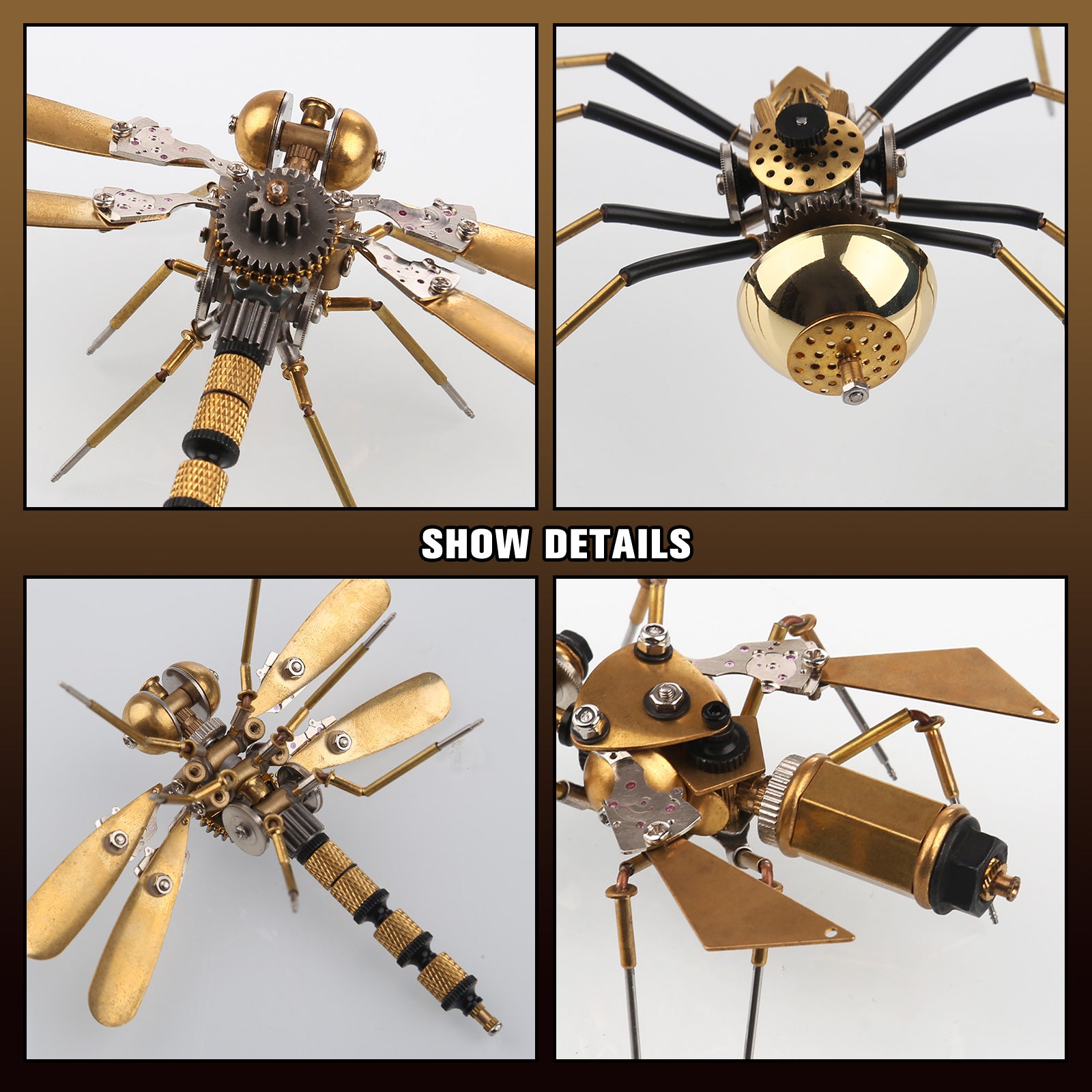 250+Pcs Mechanical Metal Model Kit Assembly Toy - (Spider + Dragonfly + Wasp)