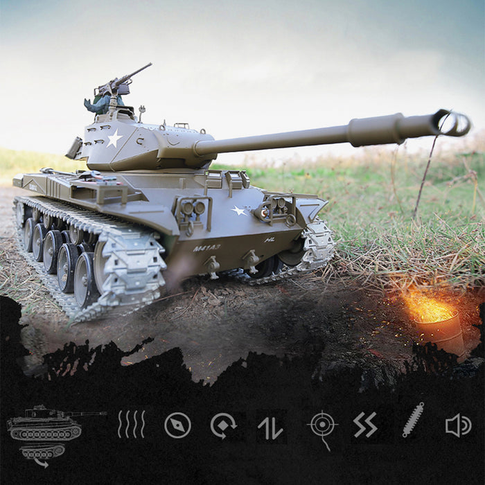 1/16 RC Tank 2.4G American M41A3 Walker Bulldog Model Tank  with Simulated Lights&Sounds for Boys and Model Lovers (7.0 Basic Edition)