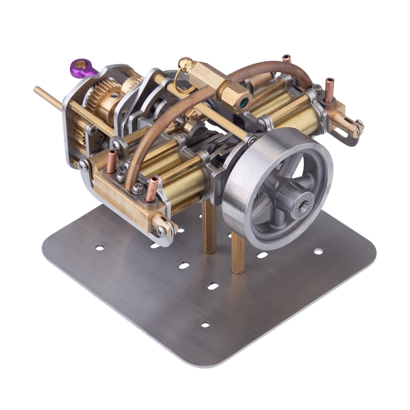 Mini Horizontally Opposed 4-Cylinder Steam Engine Model With Gearbox For Small Steam Model Ship - EngineDIY