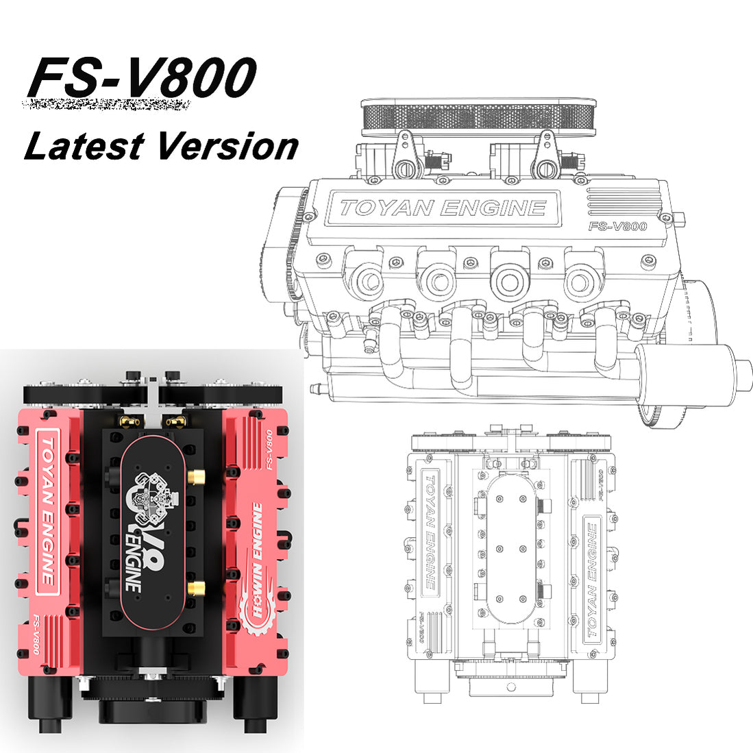 TOYAN V8 Engine FS-V800 28cc Engine Model Kit with Supercharger Access ...