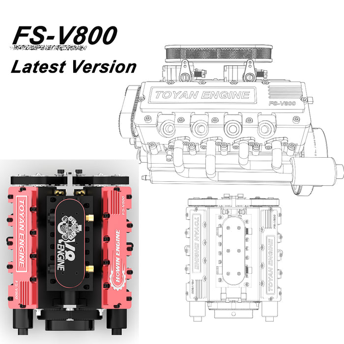 TOYAN V8 Engine FS-V800 28cc Engine Model Kit with Supercharger Accessories That Works