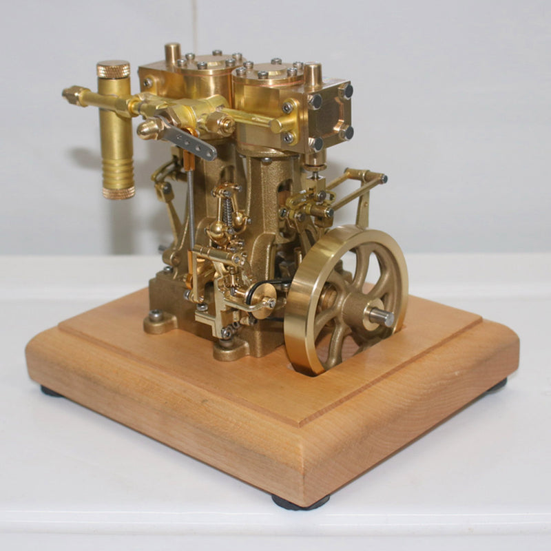 M30 3.7CC Mini Retro Vertical Double-cylinder Reciprocating Double-acting Steam Engine Model Toys with Speed Reducer - EngineDIY