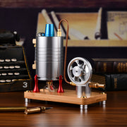 Retro All-metal Vertical Steam Engine Model with Base, Boiler and Alcohol Lamp - EngineDIY