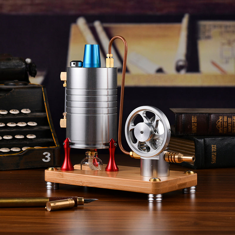 Retro All-metal Vertical Steam Engine Model with Base, Boiler and Alcohol Lamp - EngineDIY