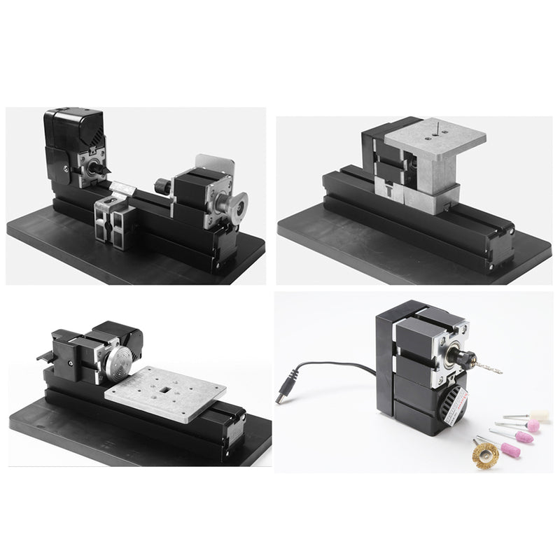 Kit d'assemblage de micro-machines 4 en 1 (plus de 100 pièces) : scie à fil, tour à bois, broyeur à sable, machine-outil portative