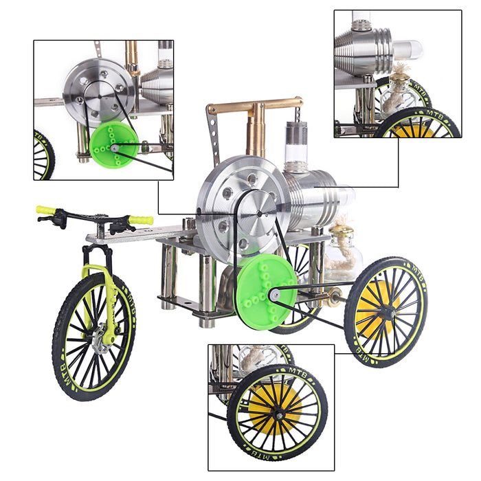 ENJOMOR Stirling Engine Tricycle Model Walkable Manual Steering Car Model Motor Toy
