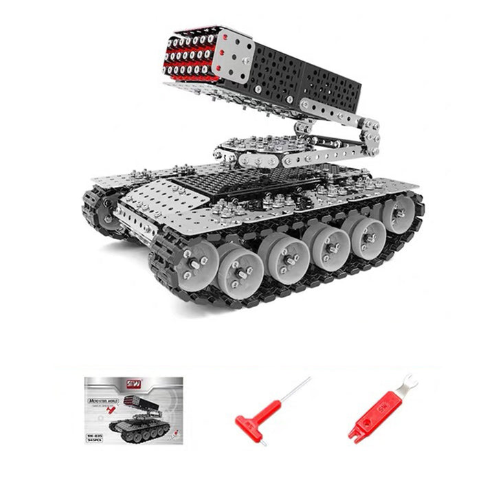 3D Metal Puzzle DIY Military Combat Vehicle Main Battle Rocket Gun Tank Model Military Series Toys Kits Handmade Assembly