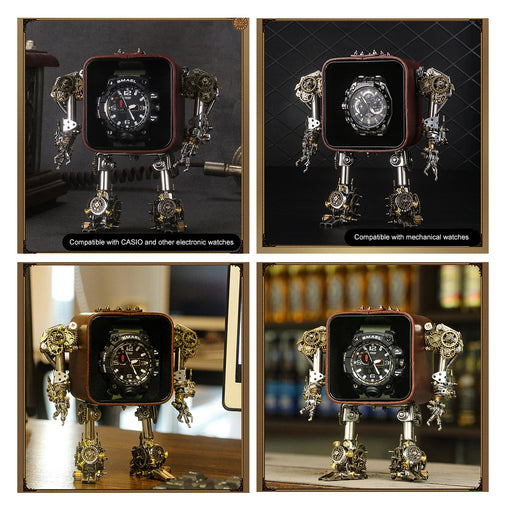3D Metal Steampunk Craft Puzzle Mechanical Robot Watch Stand Timer Display Model DIY Assembly Chronos Watch Bracket Creative Gift