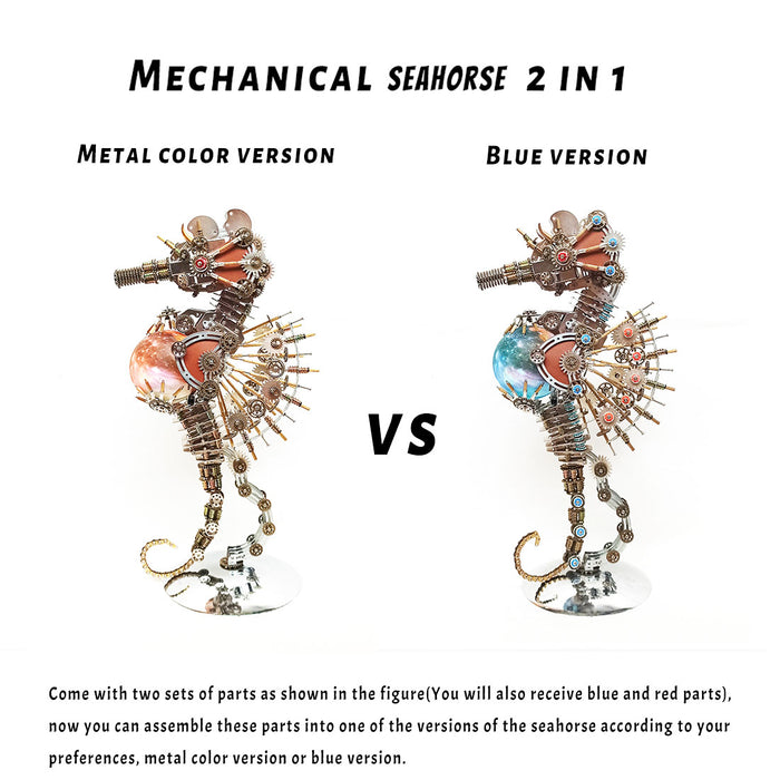 3D Metal Steampunk Craft Puzzle Mechanical Underwater Seahorse with Lamp Model DIY Assembly for Home Decor Creative Gift-2100PCS