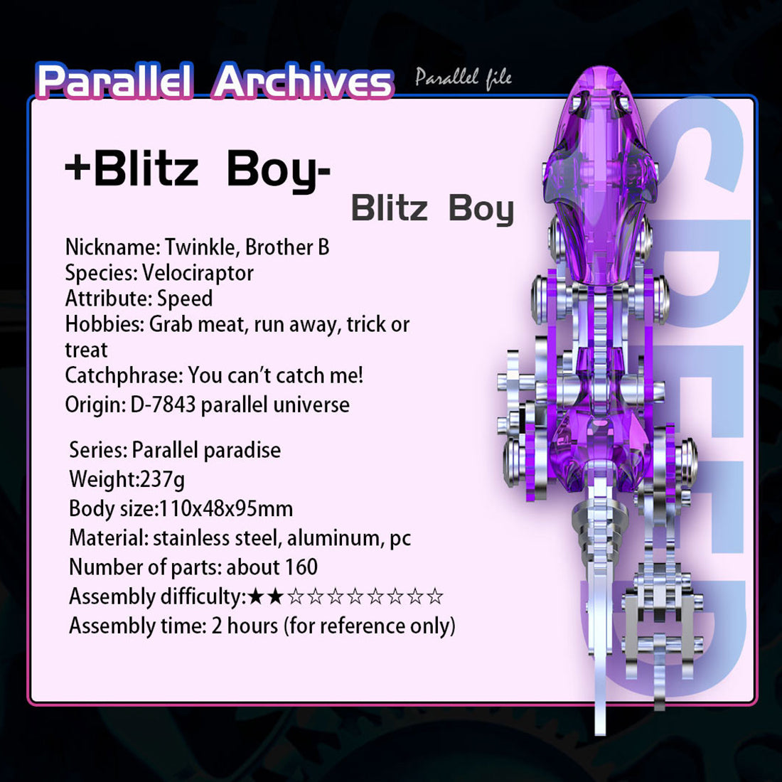 Kit de modèle de dinosaure mécanique en métal 3D, modèle d'assemblage de vélociraptor à monter soi-même - 160 pièces 