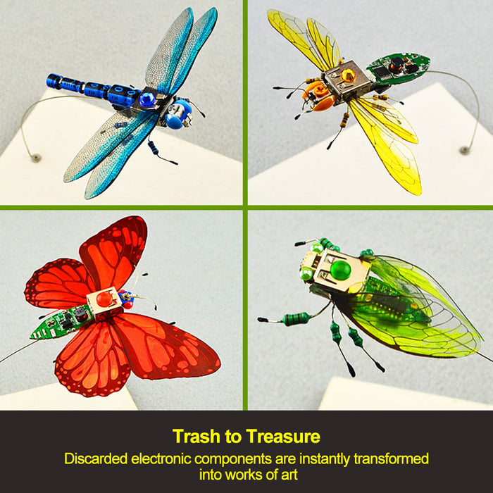 DIY Handmade Electronic 4 Insect Kits Electronic Badge Material Kit LED Lights - Dragonfly + Butterfly + Cicada + Hu Feng