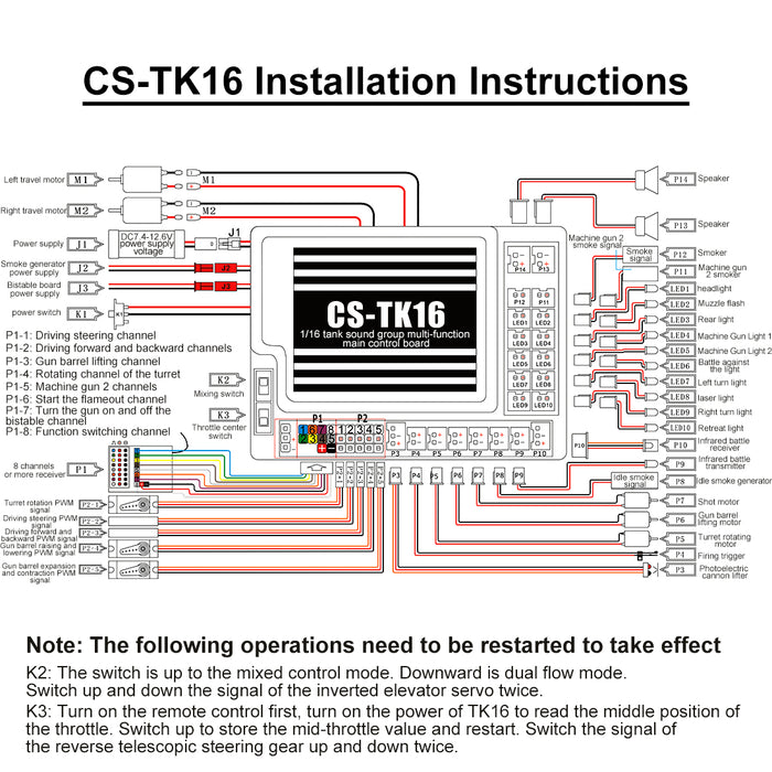 CS-TK16 Sound Group Engine Sound Simulator Multifunctional Main Control Panel for 1/16 RC Tank Model