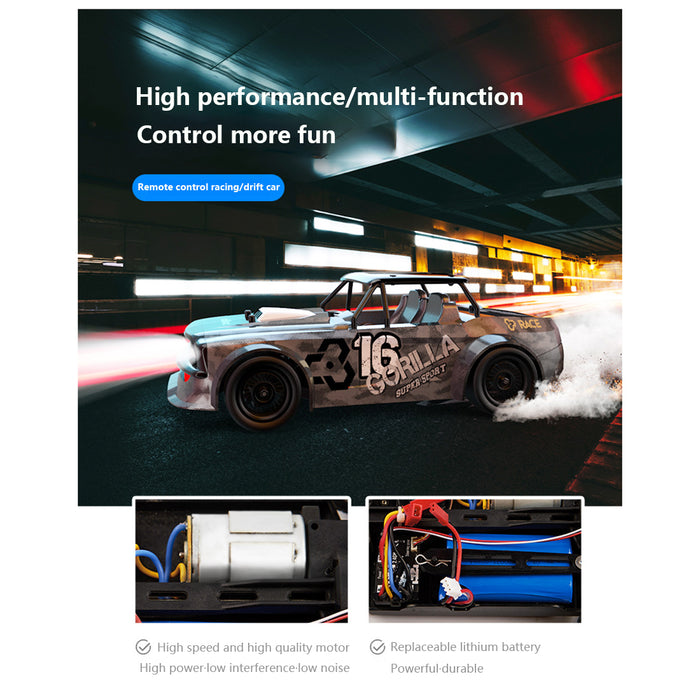 RC Car 1/16 50KM/H 4CH 4WD 2.4G Full Scale Brushless High-speed Racing Car Drifting RC Car with Front Lights - RTR Brushless Version (Grey Golden)