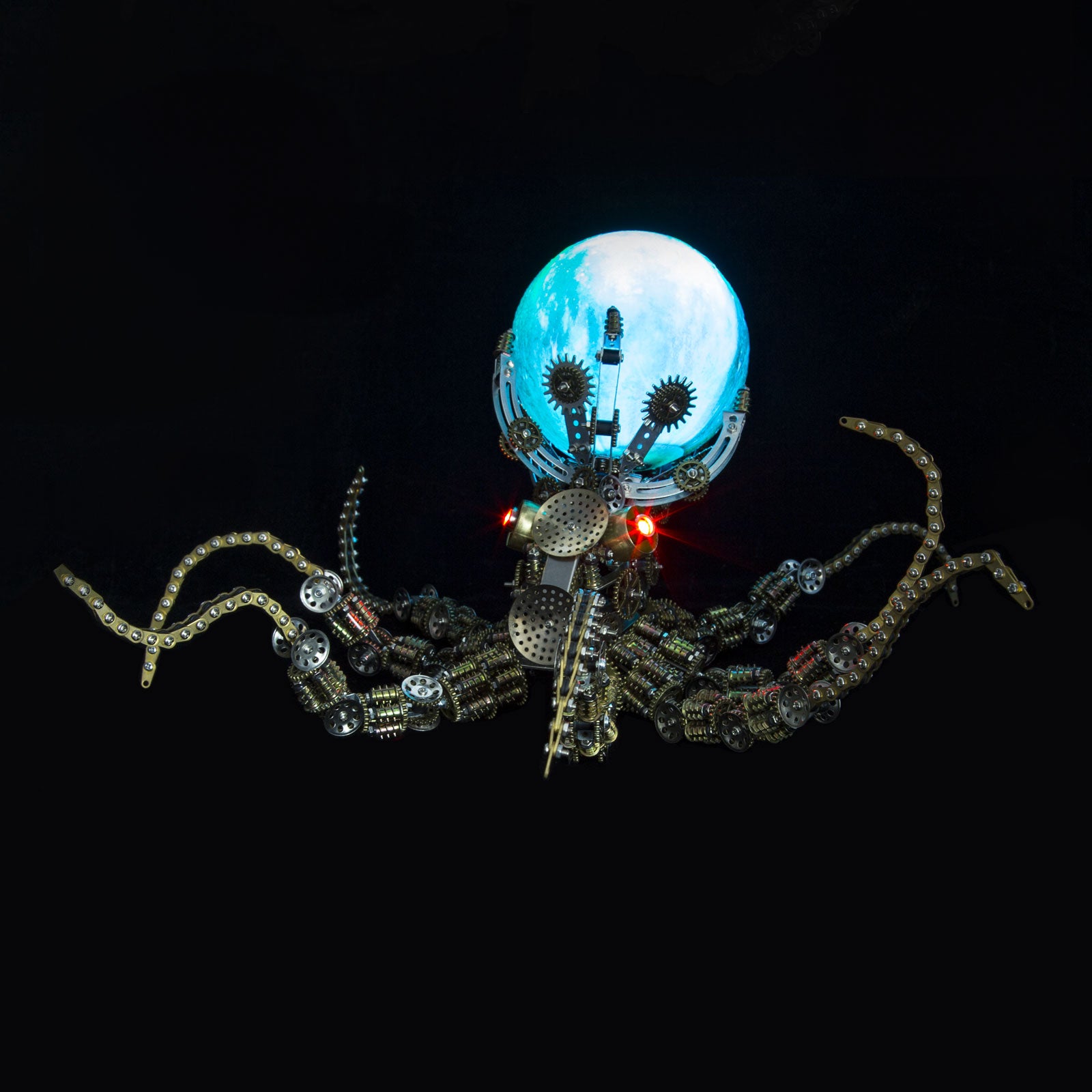 3D Metal Steampunk Galaxy Craft Puzzle Mechanical Octopus with Lamp Model DIY Assembly for Home Decor Creative Gift-2400PCS