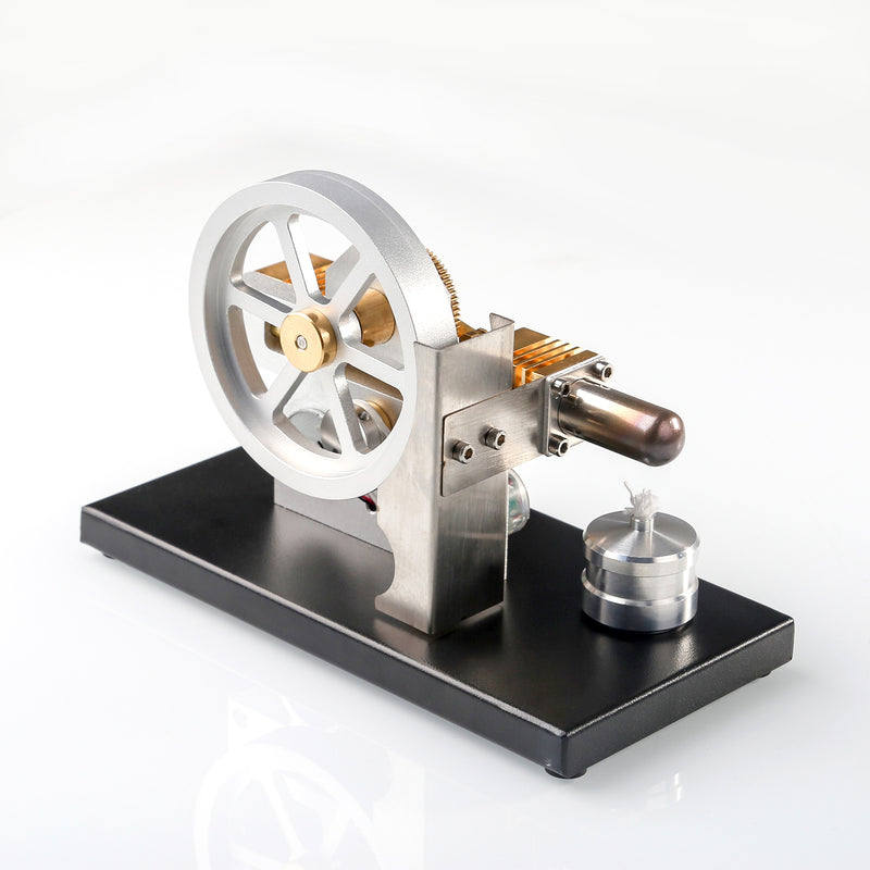 ENJOMOR Hot Air Stirling Engine Generator Model with LED Light and Voltmeter - Horizontally Opposed Diamond Structure Gear Drive - EngineDIY