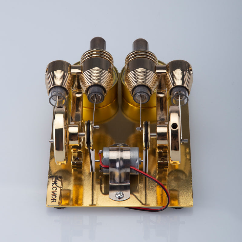 ENJOMOR Paratactic 4 Cylinder Hot Air Stirling Engine Model Mini Electric Generator with Light Bulb and Voltmeter - STEM Toy - EngineDIY