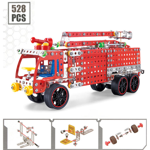 3D Metal Puzzle DIY Stainless Steel Assembly Car Toy Mechanical Fire Fighting Truck Puzzle Model Kit for Adults Kids -528PCS