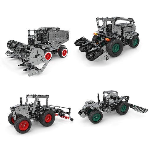 3602Pcs DIY Metal Assembly Toy Mechanical Gear Drive Farm Machinery Model Set Barley Breaker + Harvester + Planter + Field Mower