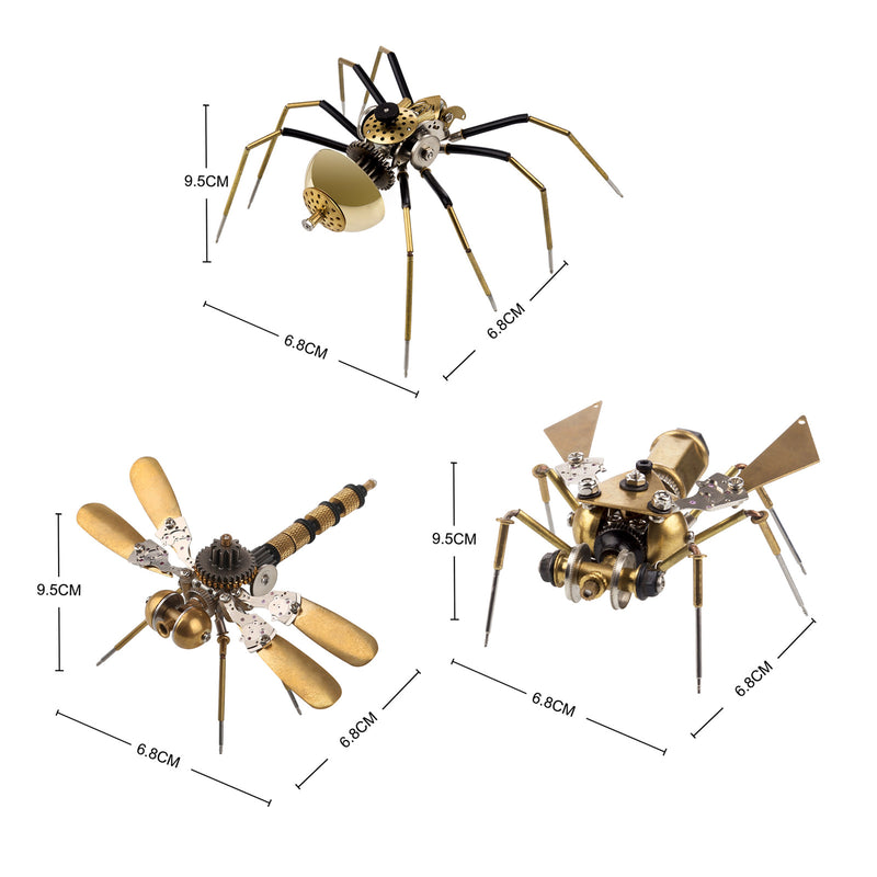250+Pcs Mechanical Metal Model Kit Assembly Toy - (Spider + Dragonfly + Wasp) - EngineDIY