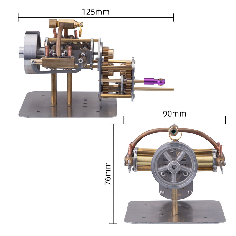 Mini Horizontally Opposed 4-Cylinder Steam Engine Model With Gearbox For Small Steam Model Ship - EngineDIY