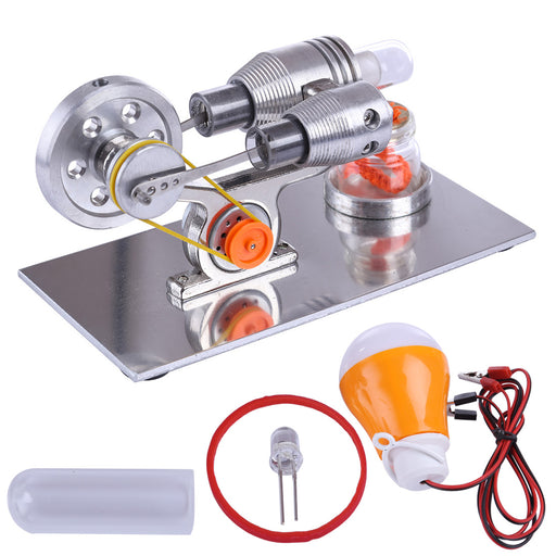 Stirling Engine Model with Electricity Generator - Light Up Colorful LED Enginediy
