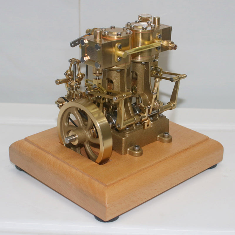 M30 3.7CC Mini Retro Vertical Double-cylinder Reciprocating Double-acting Steam Engine Model Toys with Speed Reducer - EngineDIY