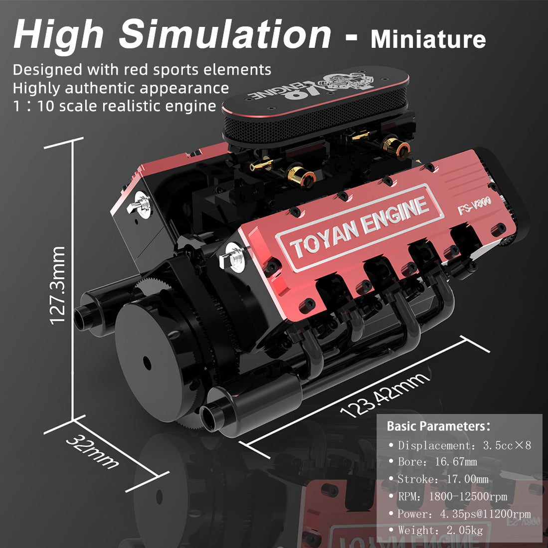 TOYAN V8 Engine FS-V800 28cc Engine Model Kit with Supercharger Access ...