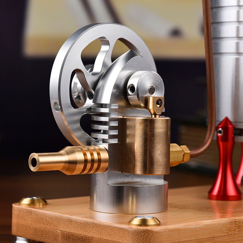 Retro All-metal Vertical Steam Engine Model with Base, Boiler and Alcohol Lamp - EngineDIY
