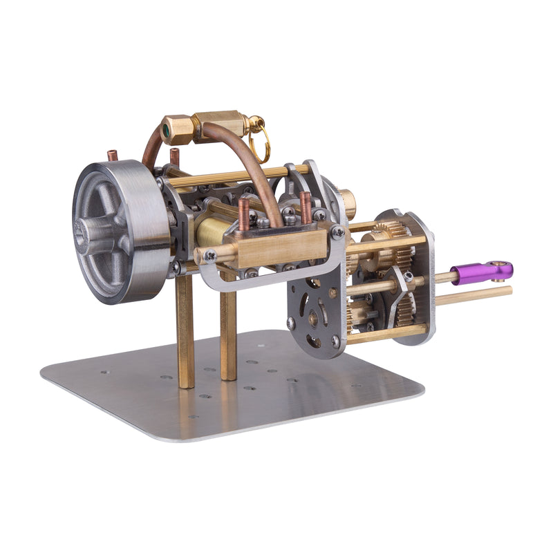 Mini Horizontally Opposed 4-Cylinder Steam Engine Model With Gearbox For Small Steam Model Ship - EngineDIY