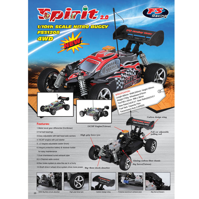 FS Racing 51208 1:10 4WD Two-speed Nitro Vehicle 2.4G Wireless High Speed Off-road Vehicle - RTR Version - enginediy