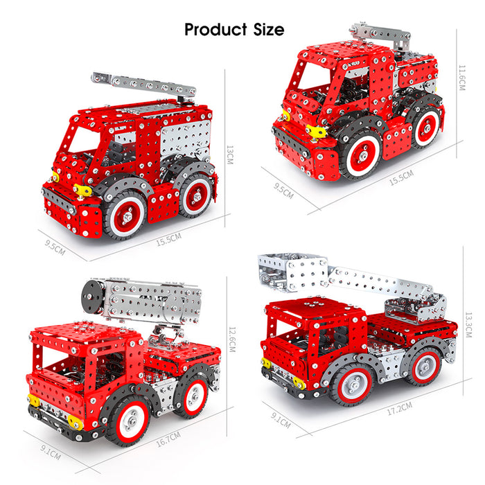 DIY Metal Assembly Toy Fire Engine Model Foam Fire Truck + Vortex Spray Fire Truck + Aerial Ladder Fire Truck + Telescopic Ladder Fire Truck