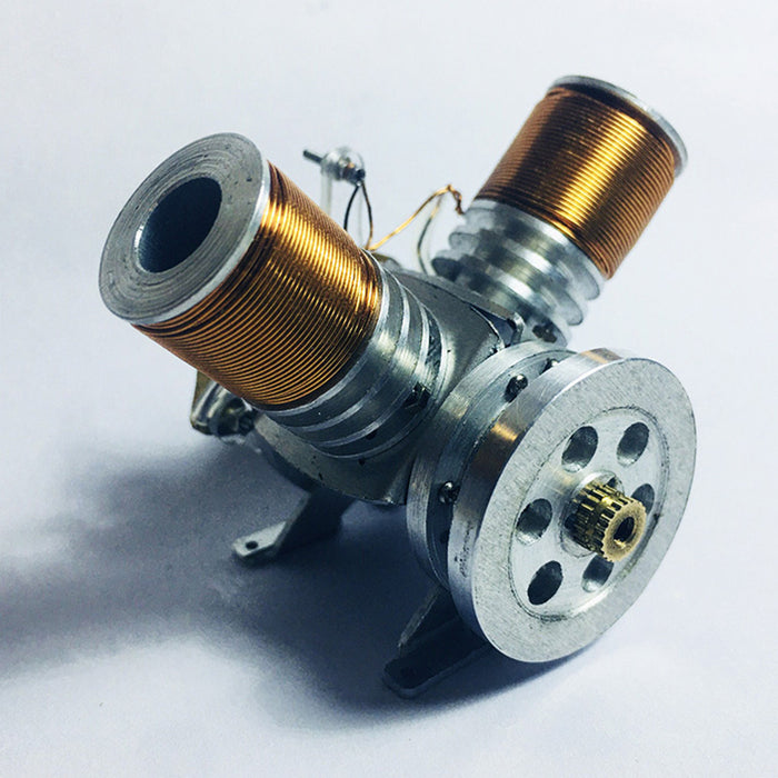 Metal Mini V Type Double-cylinder V2 Electromagnetic Engine Model Operable Engine Physics Science Experiment Toy (6-12V Supply Voltage)